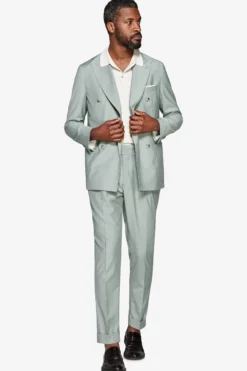 Sage double-breasted twill blazer