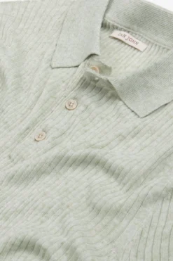 Sage melange flat rib knit polo