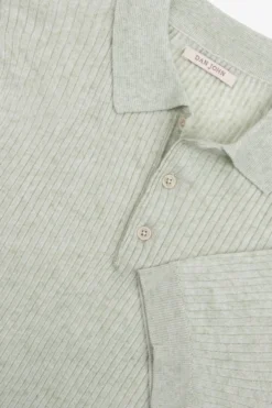 Sage melange flat rib knit polo