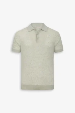 Sage melange flat rib knit polo