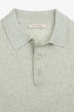 Sage melange flat rib knit polo