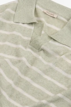Sage melange striped knit polo