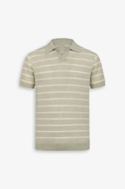 Sage melange striped knit polo