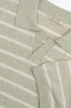 Sage melange striped knit polo