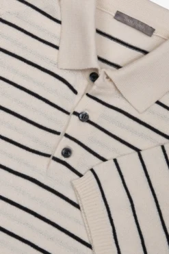Sand contrasting stripes knit polo shirt