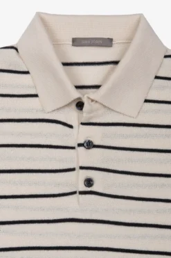 Sand contrasting stripes knit polo shirt