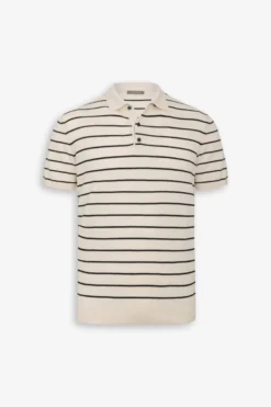 Sand contrasting stripes knit polo shirt