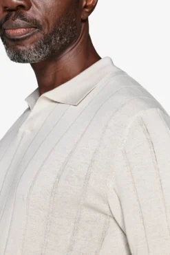 Sand flat rib knit polo shirt