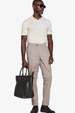Sand flat rib knit polo shirt