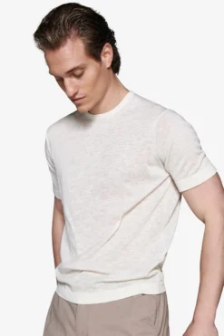 Sand linen blend crewneck knit