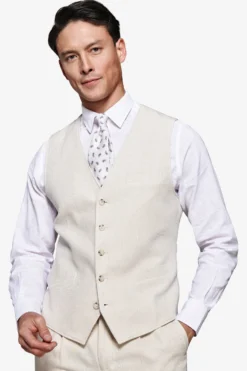 Sand linen blend Herringbone waistcoat