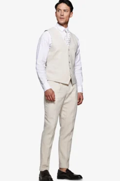Sand linen blend Herringbone waistcoat