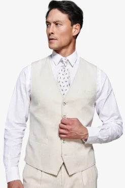 Sand linen blend Herringbone waistcoat