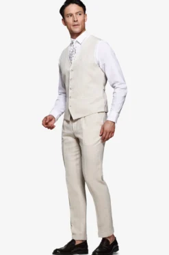 Sand linen blend Herringbone waistcoat