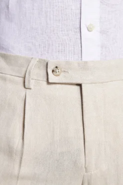 Sand linen blend Herringbone trousers
