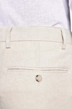 Sand linen blend Herringbone trousers