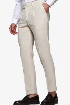 Sand linen blend Herringbone trousers