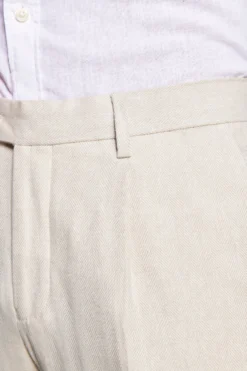 Sand linen blend Herringbone trousers