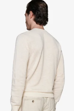 Sand melange textured crewneck sweater