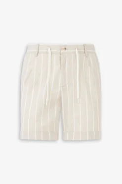 Sand pinstripe drawstring Bermuda shorts
