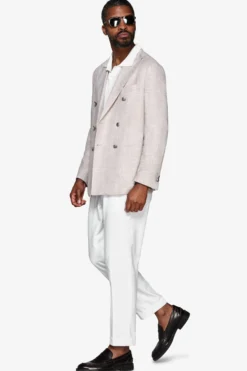 Sand structured double-breasted blazer