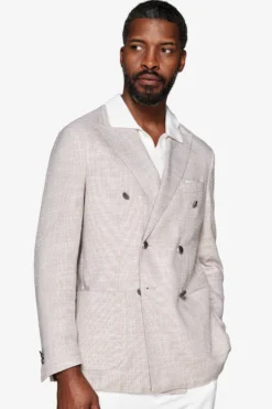 Sand structured double-breasted blazer