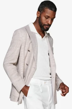 Sand structured double-breasted blazer