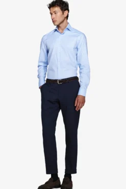 Slim-fit plain sky-blue twill shirt