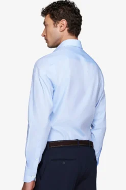 Slim-fit plain sky-blue twill shirt