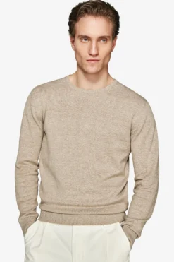 Taupe basic crewneck cotton sweater