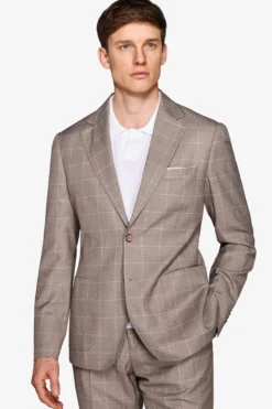 Taupe check suit blazer