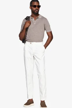 Taupe double-rib knit polo shirt