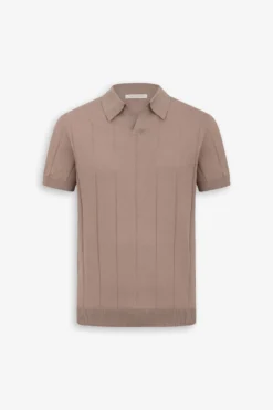 Taupe flat rib knit polo shirt