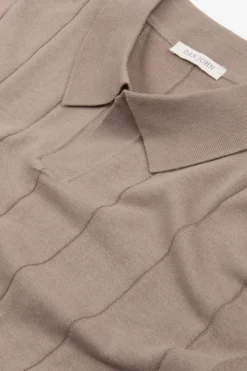 Taupe flat rib knit polo shirt