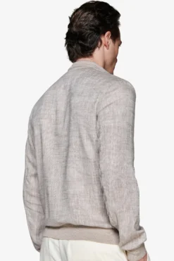 Taupe linen blend bomber jacket