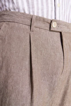 Taupe linen blend slub trousers