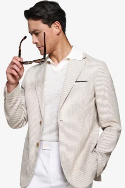 Taupe linen blend striped blazer