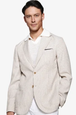 Taupe linen blend striped blazer
