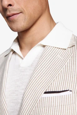 Taupe linen blend striped blazer