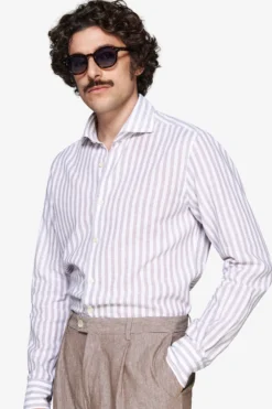 Taupe linen blend striped shirt