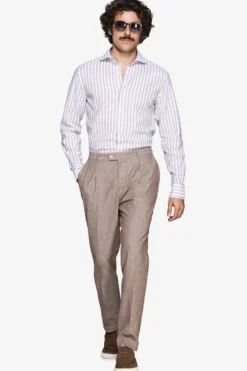 Taupe linen blend striped shirt