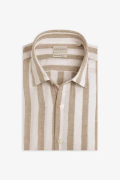 Taupe linen blend striped shirt