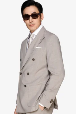 Taupe melange double-breasted canvas blazer