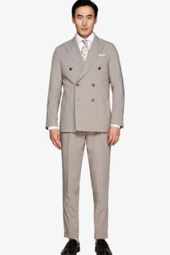 Taupe melange double-breasted canvas blazer
