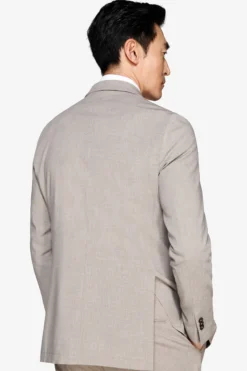Taupe melange double-breasted canvas blazer