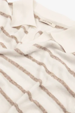 Taupe melange striped knit polo shirt