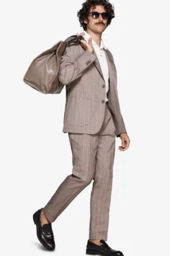 Taupe pinstripe linen blend blazer