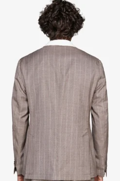 Taupe pinstripe linen blend blazer