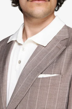 Taupe pinstripe linen blend blazer