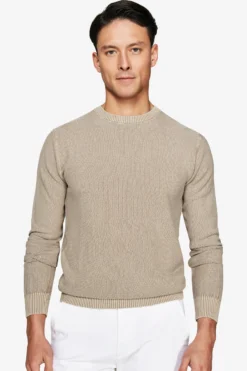 Taupe rice stitch crewneck sweater